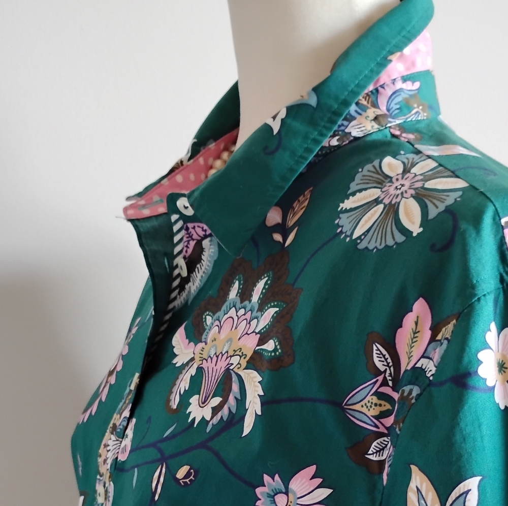 Talbots Petite Cotton Button Down Shirt Green Pink Paisley Floral Colorful  XLP - Picture 9 of 16